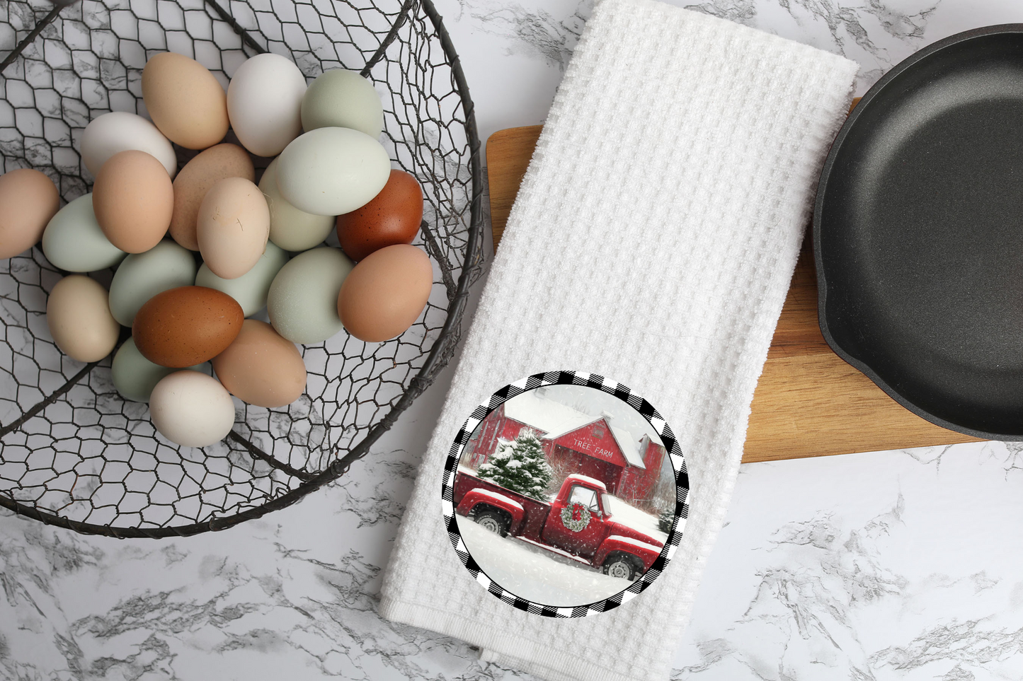 Red Truck Tree Farm Buffalo Plaid Waffle towel