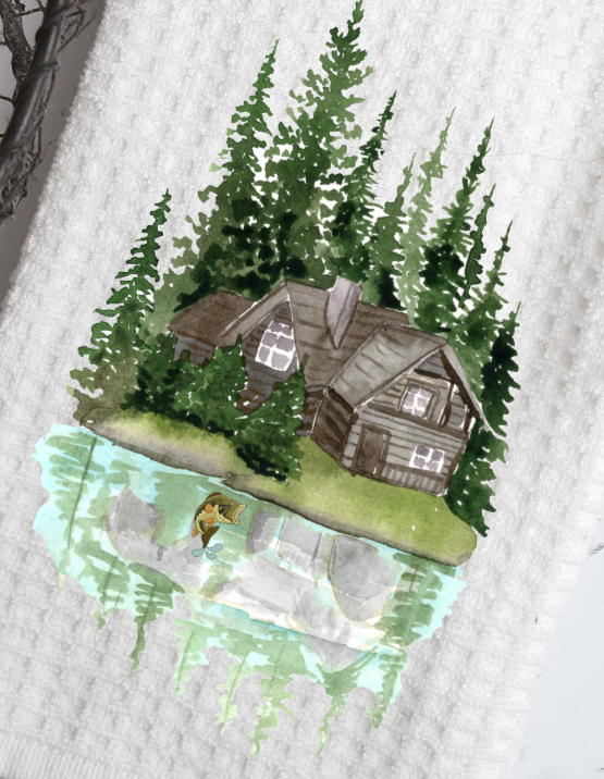 Cabin at the Lake Waffle Towel