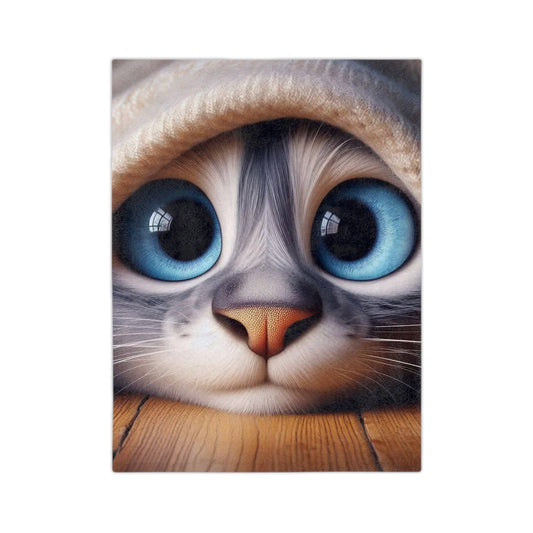 Cute Blue-Eyed Cat Velveteen Blanket — Soft Microfiber Cozy Throw