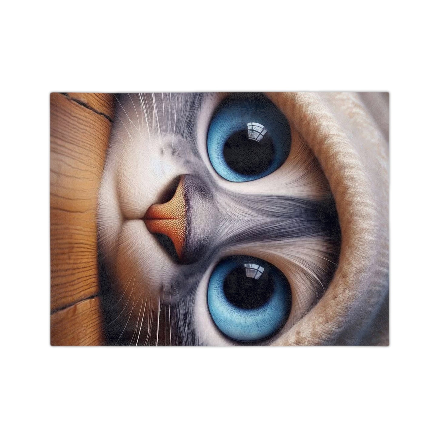 Cute Blue-Eyed Cat Velveteen Blanket — Soft Microfiber Cozy Throw