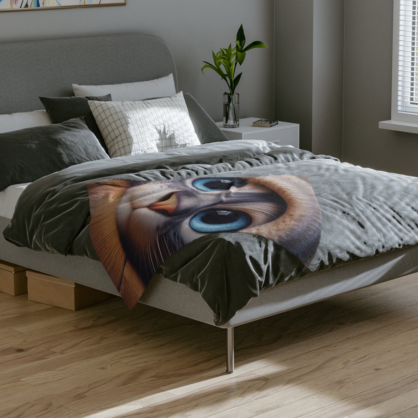 Cute Blue-Eyed Cat Velveteen Blanket — Soft Microfiber Cozy Throw