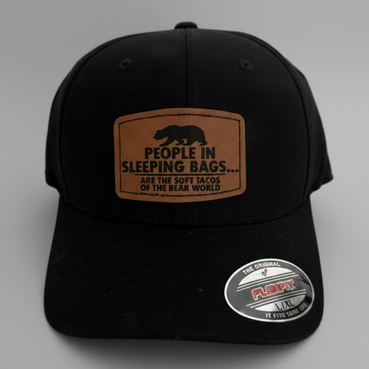 Soft Taco Bear Hat with Laser Engraved Leather Hat