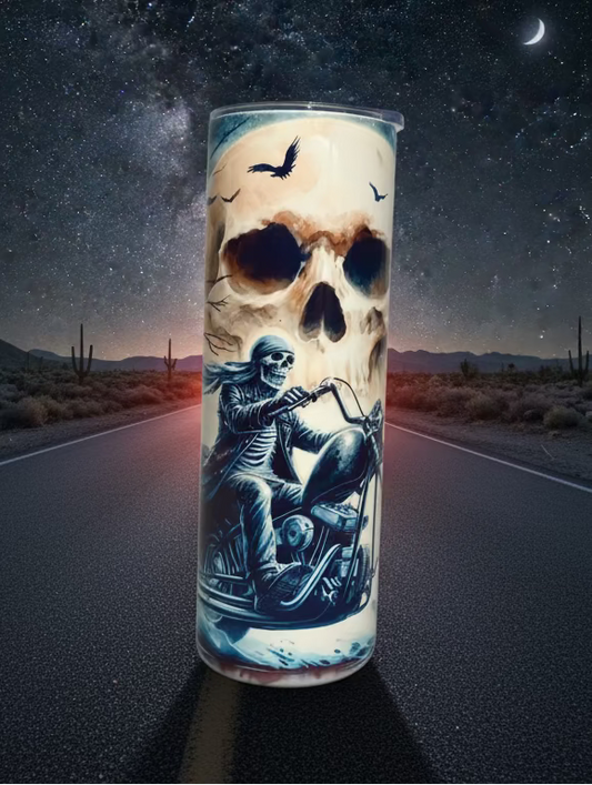 Skeleton on Motorcycle Sublimated Tumbler