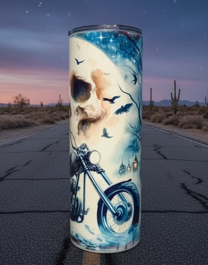 Skeleton on Motorcycle Sublimated Tumbler