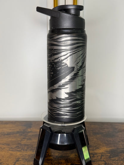 20 oz laser etched flag/ ship water bottle