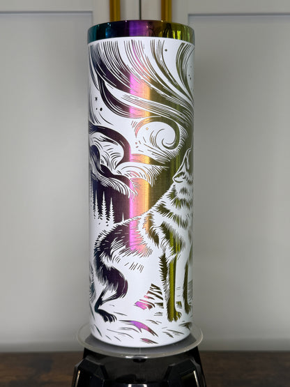 20 oz skinny wolf aurora laser etched tumbler