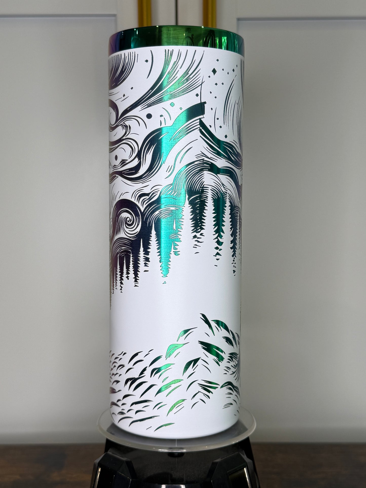 20 oz skinny wolf aurora laser etched tumbler