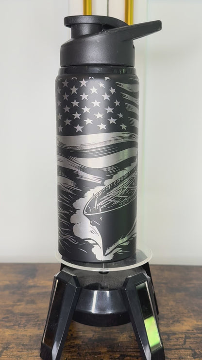 20 oz laser etched flag/ ship water bottle
