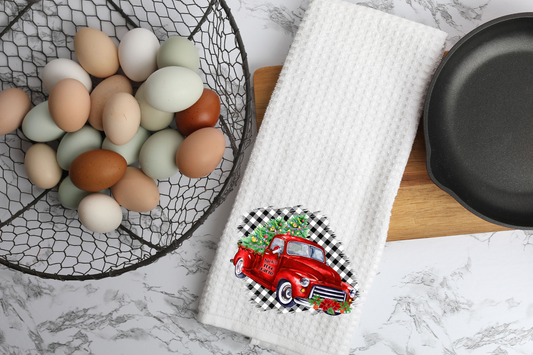 Red Truck Buffalo Plaid Waffle towel