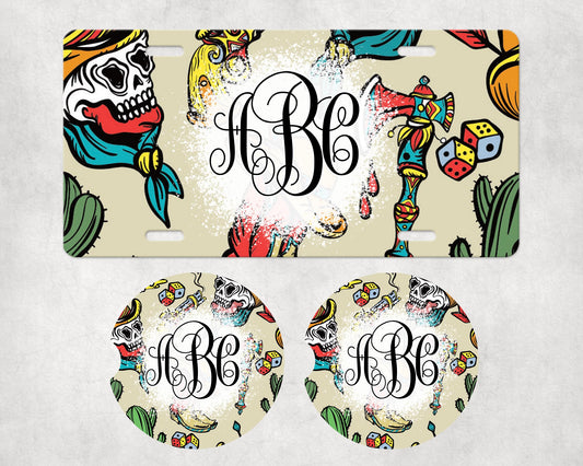 050 License Plate Car Coaster Set