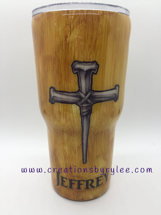 Woodgrain Cross of Nails Tumbler